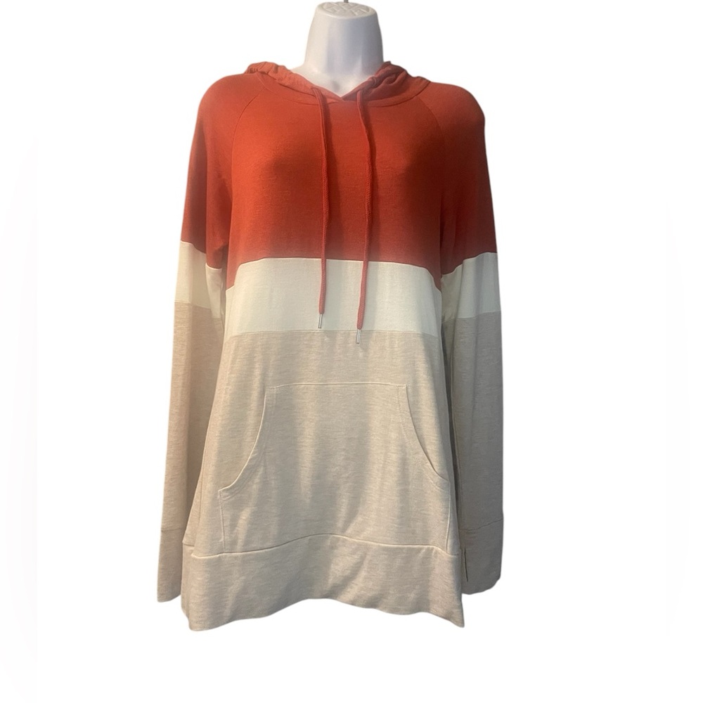 Market & Spruce Orange and‎ Cream Long Sleeve Oversized Hoodie